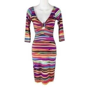 Baru multicolor stripe cutout bodycon dress GG12